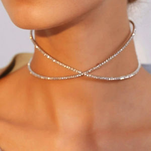 Stonefans Full Rhinestone Cross Collar Choker Necklace for Women Fashion Elastic Opening Choker Torques Necklace Jewelry Gift