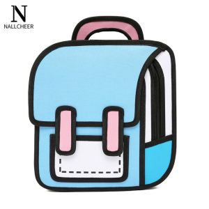 NALLCHEER กระเป๋านักเรียนเด็กนักเรียน2มิติกระเป๋าเป้สะพายหลังสไตล์เรียบง่ายลายการ์ตูน
