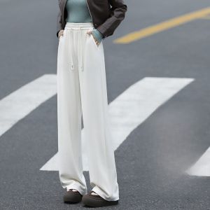 YAMIANNV | Slimming High Waist Wide Leg Pants Womens Narrow Style Drapey Straight Rice Noodle Pants Autumn Knitted Casual Pants