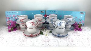 Cangkir set 6 pasang motif sakura Biru 230ml / tea set coffee set cup and saucer porcelain SIERA KPZ-05