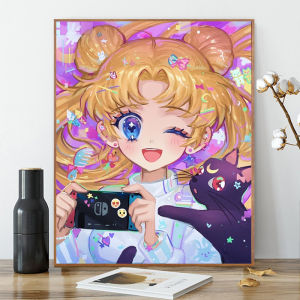 Cartoon Bé Gái Full Diamond Paint Handmade Cross Stitch Bedroom Decorations Moon Rabbit And Luna No Frame Modern Simple Style