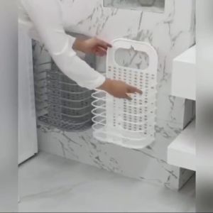 Happy Mall COD Home Foldable Dirty Laundry Basket Plastic Non-Perforated Clothing Storage Basket Wall Hanging