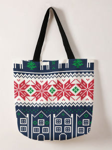 Christmas themed printed casual handbag reusable fashionable backpack multifunctional handbag canvas shopping bag