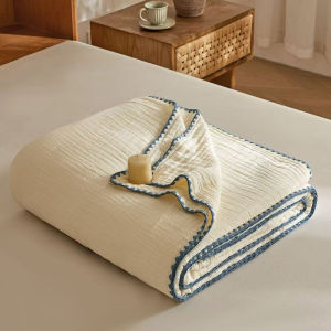 6-Layer Pure Cotton Gauze Blanket Throw Lace Milk White Breathable Bedding Sofa Cover for Baby & Adult Single Double Bed