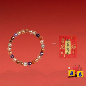 PUTUOSHAN | Dây Chuyền Tay Tự Nhiên Super Seven Đa Bảo Thạch Dâu Quartz Rutilated Tím