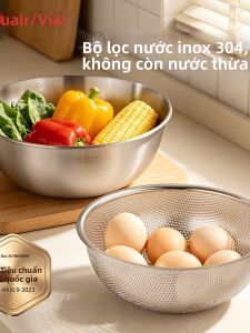 Bộ Chậu & Rổ Lọc Thép Không Gỉ 304 An Toàn Thực Phẩm