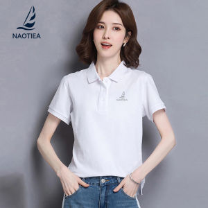 Loose Cotton Polo Shirt NAOTIEA Red Flip Collar Short Sleeve Large Size T-Shirt for Women Summer Casual Straight Cut Youthful
