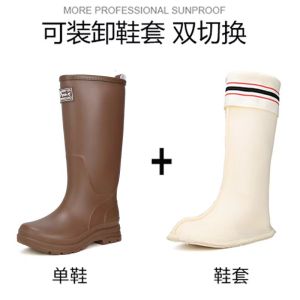 Japanese Style Stylish Rain Boots Knee High Thickened Non-Slip Rain Boots Girls Outdoor Work Rubber Shoes Fall and Winter Warm Slugged Bottom Rain Shoes