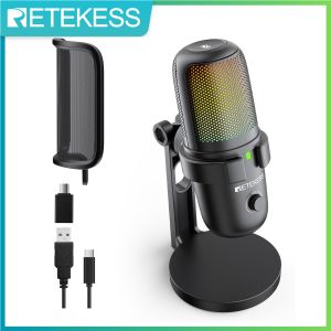 Retekess TG201มโครโฟนสำหรับเล่นเกม ไมโครโฟนคอนเดนเซอร์ตัดเสียงรบกวนพร้อมปุ่มปิดเสียง เข้ากันได้กับ PS4/5 MacOS Windows