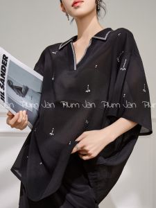 PlumJan | Unique Loose French Style Sparkling Short Sleeve Shirt