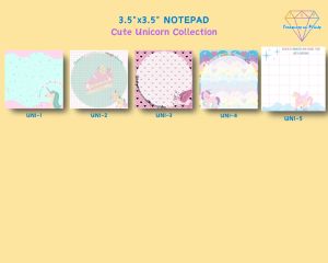 3.5x3.5" Cute Unicorn Collection Notepad in Pastel Colored Designs with Inspirational/Motivational Quotes