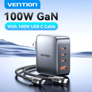 Vention 100W 140W GaN 4 Ports Fast Charger with 100W Type C Cable for iPhone 17 16 15 14 13 Pro Max iPad Pro Macbook Pro Android Samsung S25 Ultra S24 S23 S22 Xiaomi Huawei Mate 50 Charger Adapter