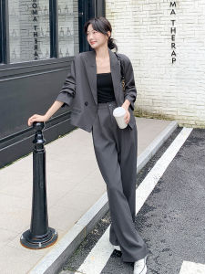Gray Suit Set Womens Elegant Commute Fashion Two-Piece Suit Polyester Fiber Long Pants Long Sleeve Wester Dress Code