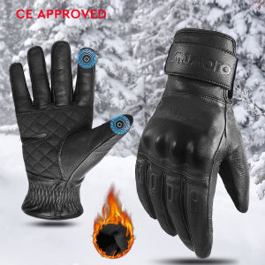 Retro Winter Motorcycle Leather Gloves with Certified Lined with Fleece for Warmth Protective Anti-fall Touch Motocross Gloves