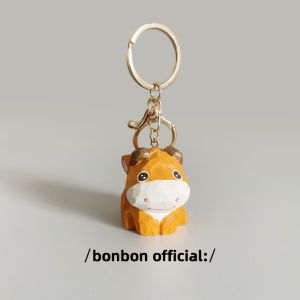 Adorable Healing Handmade Wood Carving Keychain Cow Design Book Bag Accessory Creative Birthday Gift Cute Trendy Candy Item