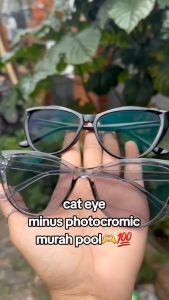 Kacamata Mata Kucing Retro Trendy Lensa Minus Photocromic Cantik Transparan Stylis Elegan Fre Box+Lap