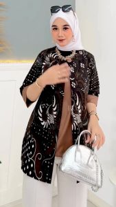 Blus Cewek Vintage Kekinian Batik Cantik Modern Trendy Atasan Bahan Katun Halus Premium Kreasi Mewah