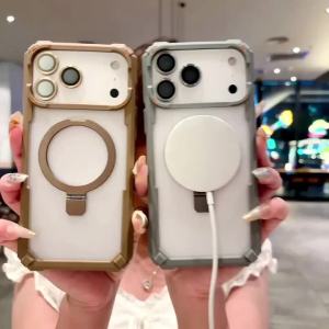 Luxury Magnetic For Magsafe Case For iPhone 17 15 16 Pro Max 11 12 13 14 Ring Bracket Stand Holder Glass Lens Protection Cover