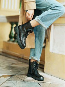 Winter New Leather Elevated Women Short Boots