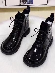 Giày Bốt Martin Da PU Đế Phẳng Thời Trang Mùa Thu Đông Mũi Tròn Gót Trung Bình Trẻ Em Thường Ngày Giày Bốt Ngắn Thời Trang