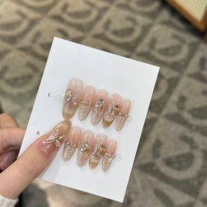 Manxisi Handmade Butterfly Design Diamond Nail Art Wearable False Nails Bling Bling Nail Pieces High-End Sensation Nail Stickers