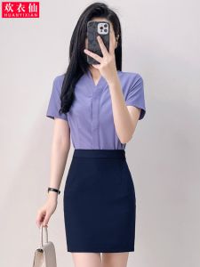 Gray Short Sleeve Shirt Womens Summer New Style Hotel Manager Work Uniform Professional Shirt Set Korean Version Slim Fit