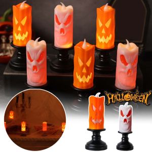 Halloween Creative Horror Pumpkin Candle LED Flameless Candle Night Light Atmosphere Decorative Happy Halloween Party Decoration