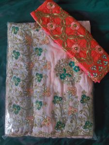 Georgette Saree with embroidery & Stone work 7 colors