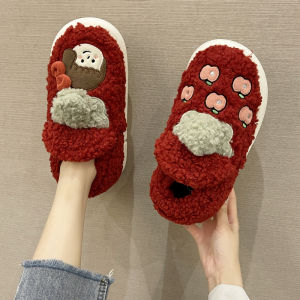 Autumn Cute Young Adult Heart Bowknot Bag Heel Thermal Cotton Slippers Winter Fleece-Lined Thick Sole Non Slip Household Cotton Shoes