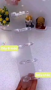 Thanh treo đồ trong suốt dán tường 6 móc D46 thanh treo đồ tiện lợi TTNTD46