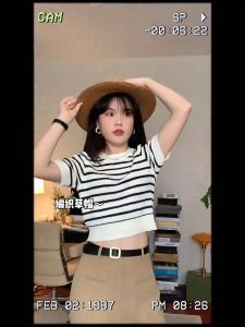 Summer Casual Striped Knit Top Womens Round Neck Short Sleeved T-shirt