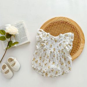Korean Style Baby Girl Summer Outfit Pure Cotton Floral Print Romper Baby Girl Thin Clothes Summer Season Baby Clothes