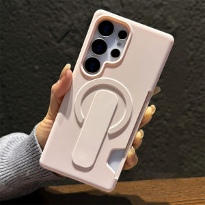 Slide-Mounted Card Holder Stand Magnetic Phone Case for Samsung S26 S25 Ultra S24 Plus Folding Bracket Shockproof Frosted Cover