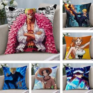 Bandai | One Piece Portgas D Ace Anime Plush Pillow Cover Soft Short Plush Cushion Cover For Sofa Bedroom Home Decor Gift Decoration
