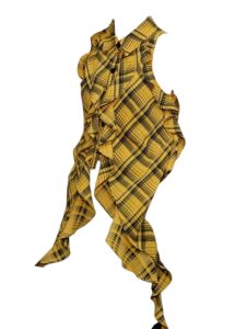 Spicy Plaid Asymmetrical Long Sleeveless Collared Vest Street Style Loose Fit Summer Design Womens Fashion Floral Lace Hem Top