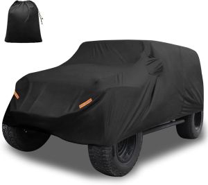 X AUTOHAUX Car Cover for Jeep Wrangler JK 4 Door 2007-2017 Outdoor Waterproof Sun Rain Dust Wind Snow Protection W/ Driver Door Zipper Black
