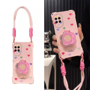 Huawei Nova14Pro Phone Case Silicone Protective Cover Full Protection Four Corner Lanyard Crossbody Stand 13 Colorful Heart Design
