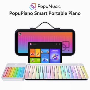 【PopuPiano】PopuMusic Smart Piano Keyboard 59-Key Digital Piano for Beginners Rainbow LED Lights&Free Apps 256 Voices 100+ Auto Chords MIDI SupportPortable Piano Keyboard