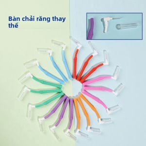Bộ Bàn Chải Kẽ Răng Có Thể Thay Thế Được Với Nắp Che Bụi Hồng/Vàng/Xanh dương/Cam Chăm Sóc Răng Miệng Chăm Sóc Răng Miệng Hình Chữ L Dành Cho Người Lớn