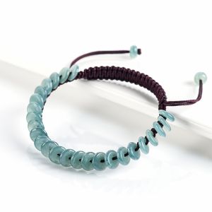 TIMESWIND Blue Natural Jade Safety Buckle Beaded Handwoven Bracelet with Certificate for Women