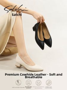 Comfortable Work Single Shoe for Women Pointed Toe Low Top Mid Heel