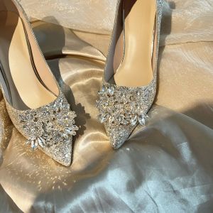 รองเท้าส้นสูงสีแชมเปญ Linkaix สำหรับผู้หญิง รองเท้าแต่งงานแบบมีคริสตัลประดับและรองเท้าแต่งงานแบบสวมได้สองทาง