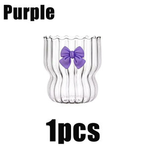 1pcs Cute Bow Glass Cup Clear Striped Water Cups Striped Water Coffee Cup For Beer Milk Beverages Cocktails Drinking Water Tool