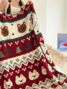 Christmas Half Velvet Coral Fleece Blanket Sofa Nap Cover for All Seasons Universal Warmth Ins Style Living Room Bedding