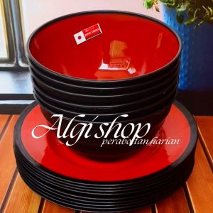 12Pcs Mangkuk bulat hitam merah cekung ulir unik tebal bebas BPA