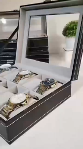 กล่องนาฬิกา 12 เรือน หนังPUสีดำในสีเทา กล่องใส่นาฬิกา Watch Box