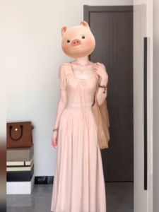 Xzy Loose-Fit Sweet Pink Puff Sleeves Tied Dress Womens Summer Fancy Fairy Dress