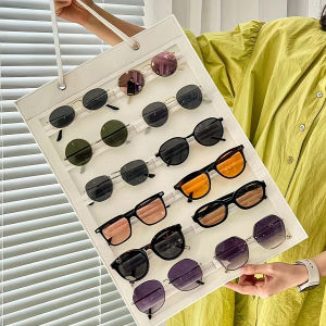 1pcRice white glasses storage bag sunglasses storage bag sun visor display rack scratch resistant mirror surface
