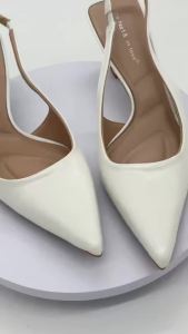 Womens Elegant Pointed Toe Slingback Kitten Heels Stylish Leather High Heels for Summer Office & Date Outings Versatile Soli
