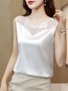 White Lace Camisole Tank Top Womens Spring Summer New Style Suit Set Large Size Inner Wear Top Small Shirt Commute Pure Color